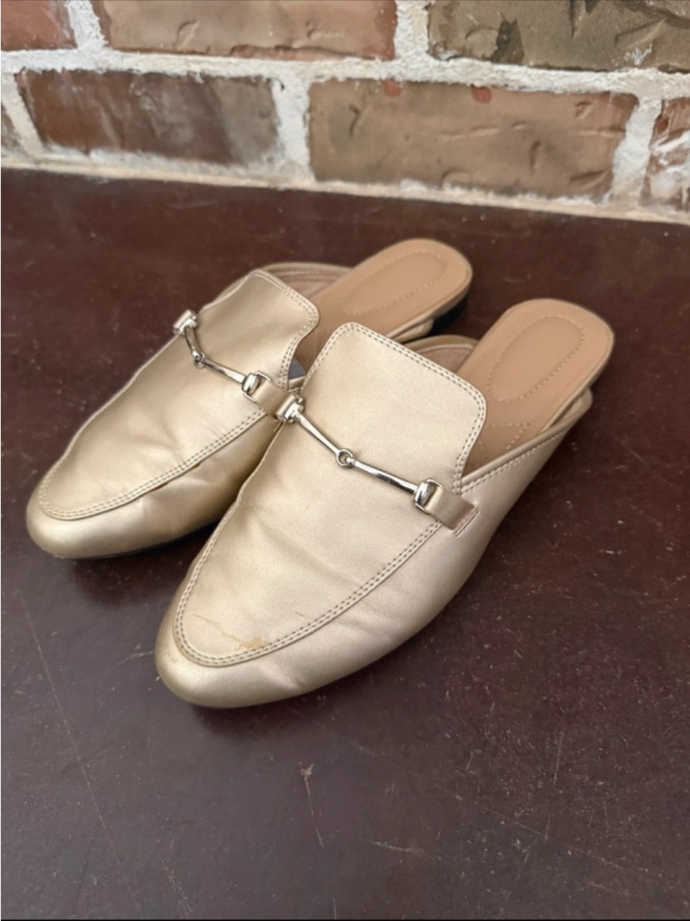 Rachel Zoe Metallic Gold Slip-On Horsebit Mules